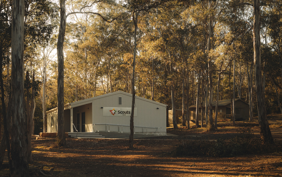 Scout hall among tall woodland trees — Kurrajong Scouts