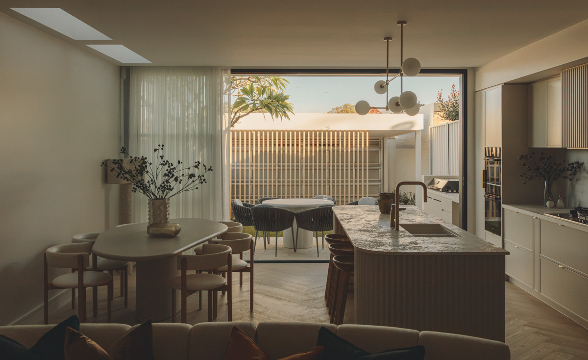 Kitchen and dining room opening to a courtyard — Tempe